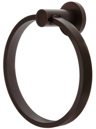 Modern Brass Towel Ring With Small Disc Rosette in Oil Rubbed Bronze.